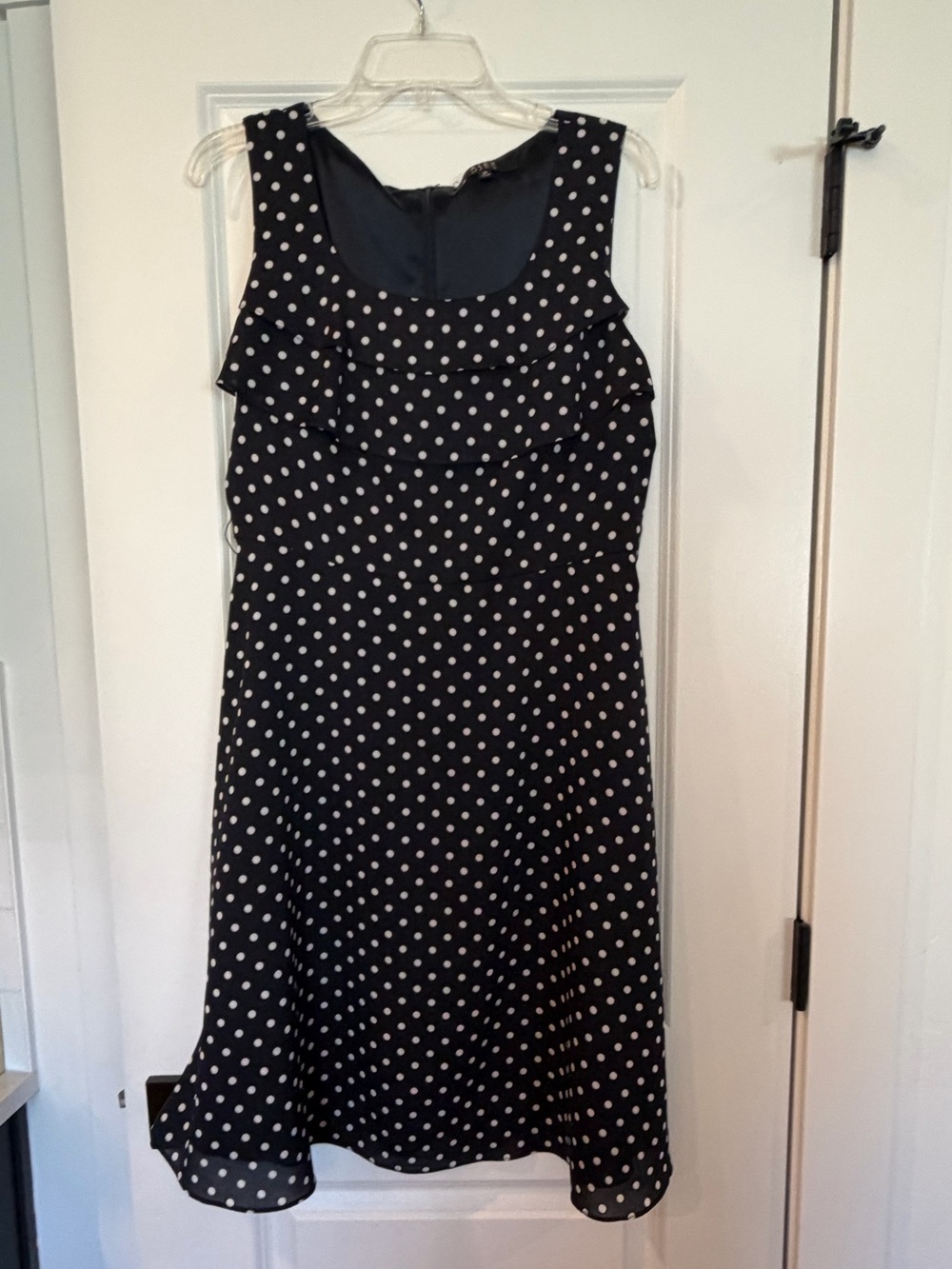 Alex Marie Navy and White Polka Dot Midi Dress missing belt but EUC